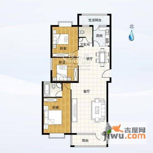 金海天嘉园3室2厅1卫130㎡户型图