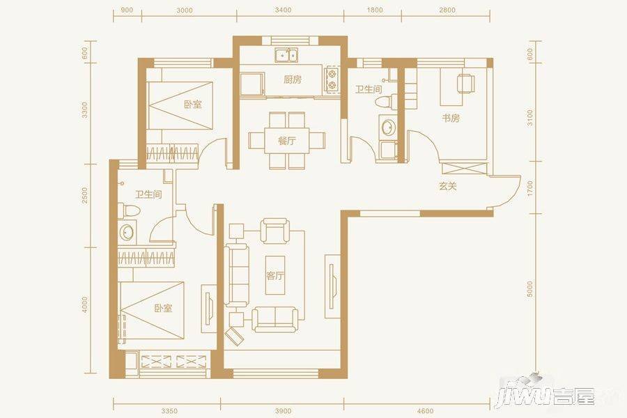 保利·金香槟3室2厅2卫113㎡户型图